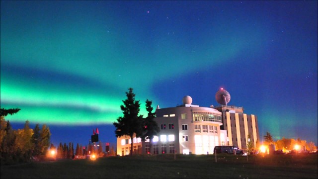 Aurora appears over the University of Alaska, Fairbanks. Courtesy of Taro Nakai.