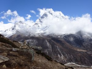 Clouds build up in the mountains beyond Dingboche. Dr. Melanie Windridge