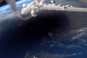 Solar eclipse, as seen from the International Space Station over Turkey and Cyprus. The shadow is centred at approximately 36°42'54"N 32°18'58"E. Credit: NASA