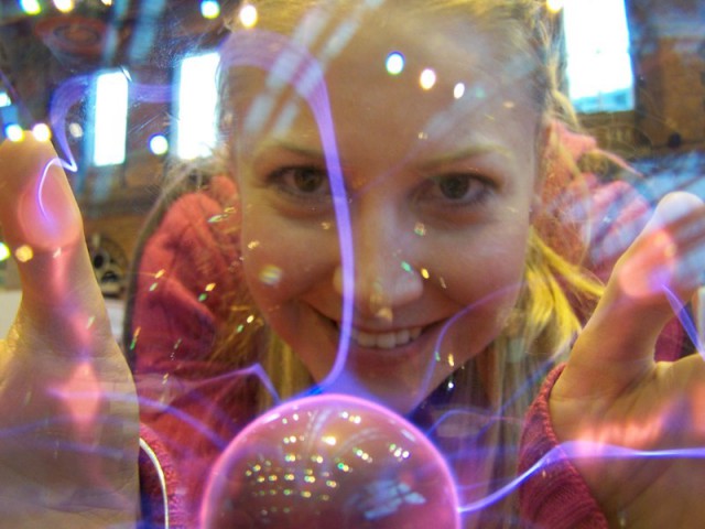Looking through a plasma ball at the Big Bang Fair 2010.