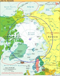 Map of the North showing the Arctic Circle