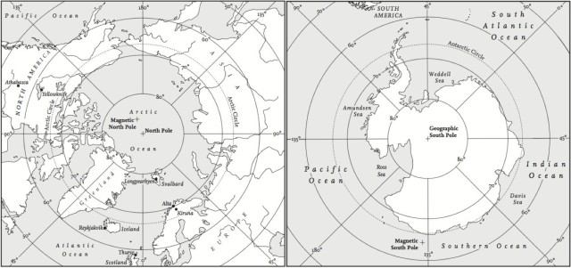 Maps of the Arctic and Antarctic.