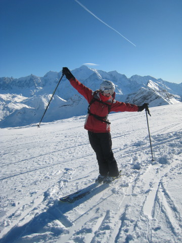 Enjoying the skiing and the view of Mont Blanc. Ok, so it's not technically work, but there's lots of physics involved!