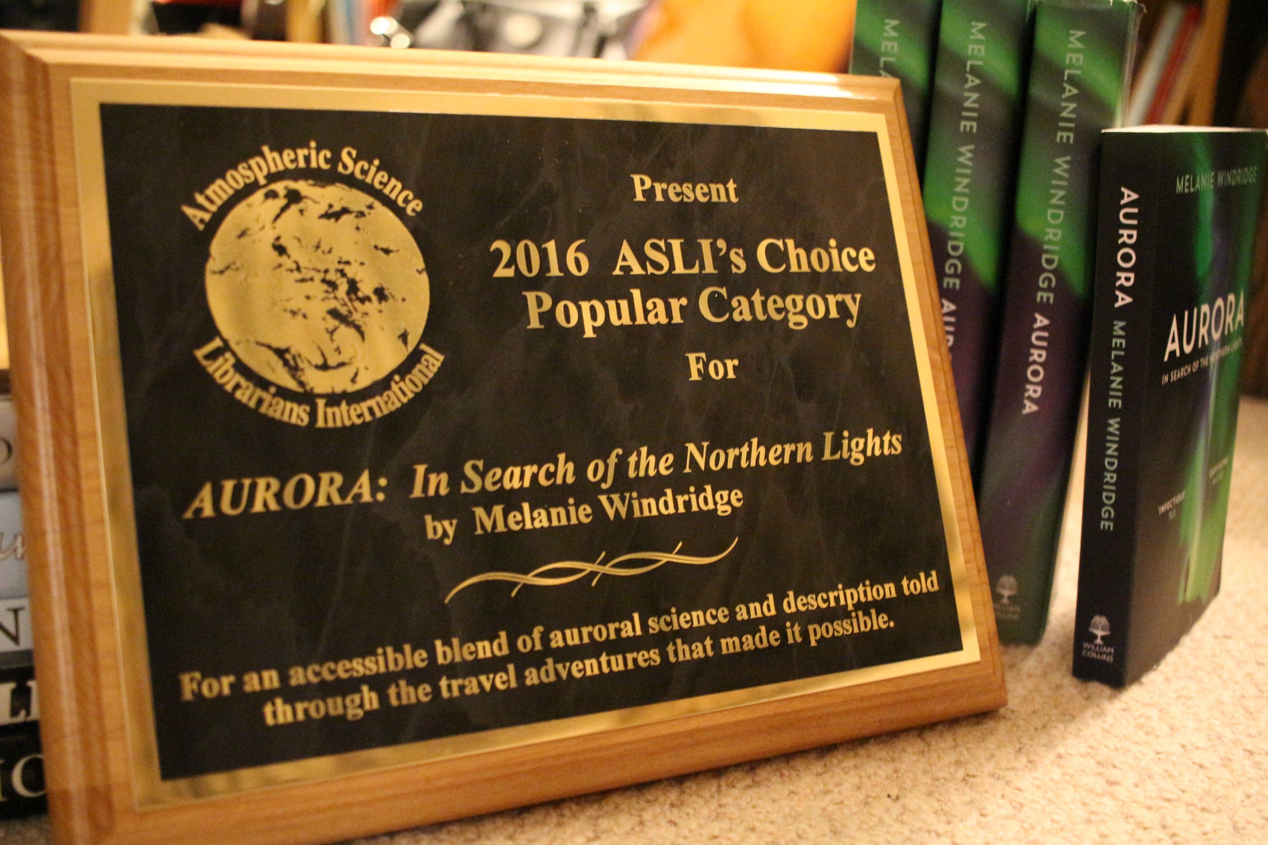 ASLI award for Aurora: In Search of the Northern Lights