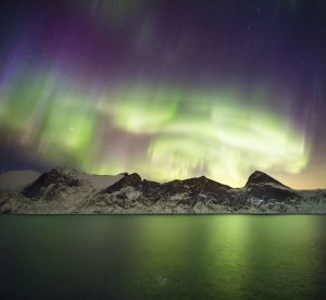 Aurora pillars Mefjord Mount Segla Senja